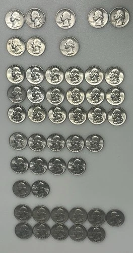 Lot of 48 90% Silver 1941-1964 Mixed Washington Quarters BU & Circulated