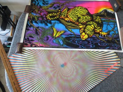 VTG BLACKLIGHT VELVET JAGUAR FUNKY ENTERPRISES #133 + STARMAKERS RISING POSTERS