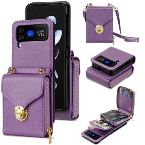 Zipper Wallet Purse Crossbody Phone Case For Samsung Galaxy Z Flip5 4 Flip 3 5G - Picture 47 of 67