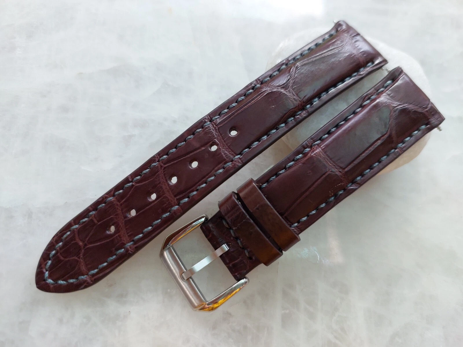 19mm/18mm Brown Alligator Crocodile Print Leather Watch Strap Band