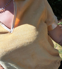 Vintage 70s Womens Terry Cloth Textured Top Shirt Tee Satin Collar New with Tags