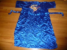 Three Leaf brand Asian / Chinese satin / silk-like embroidered dragon robe blue