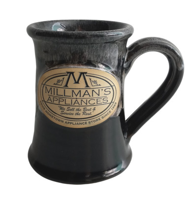 Millman's Appliances Deneen Pottery Coffee Mug Black Drip Handmade In USA 2017