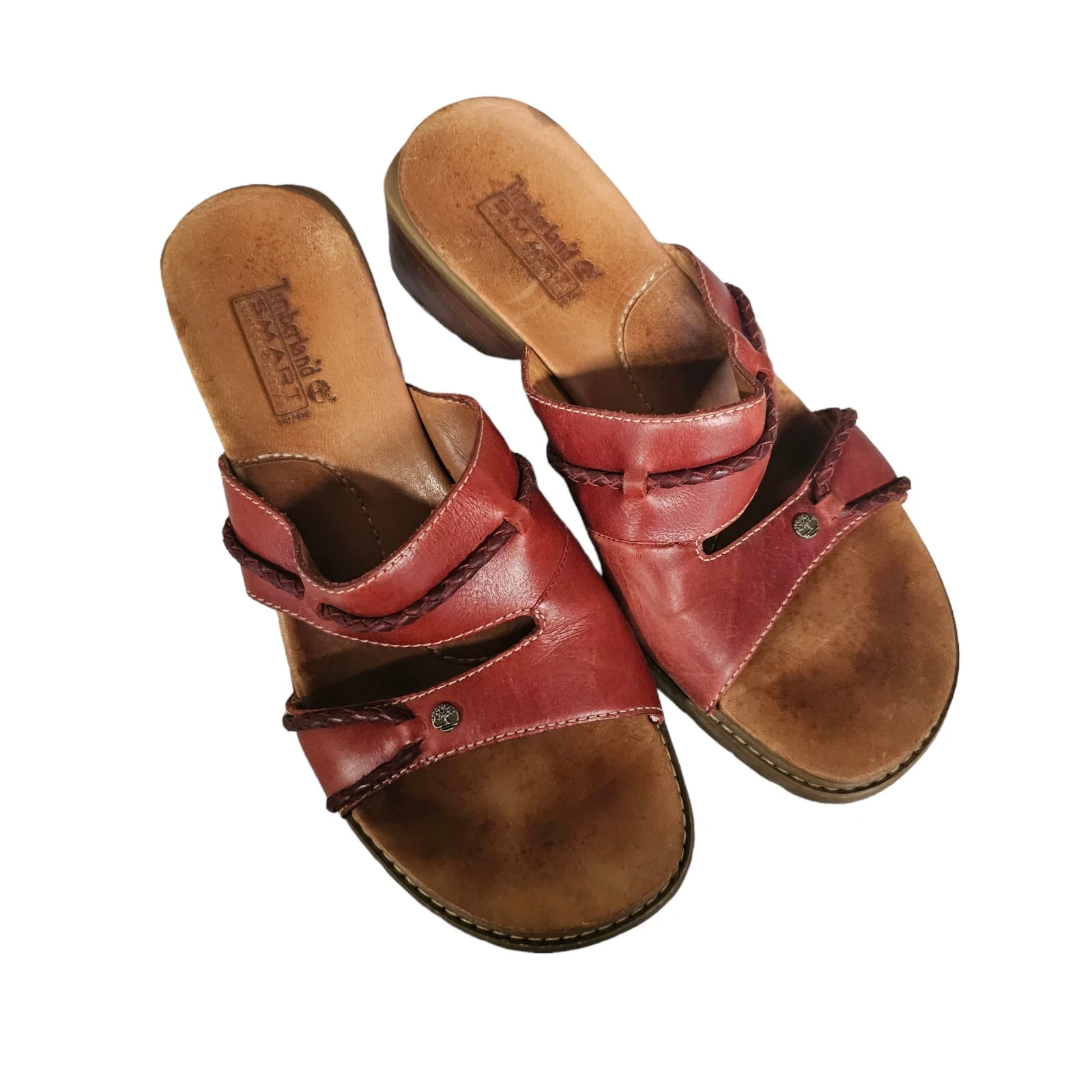 Sandali Timberland eleganti con zoccoli in pelle bordeaux taglia 8 5 M sistema comfort
