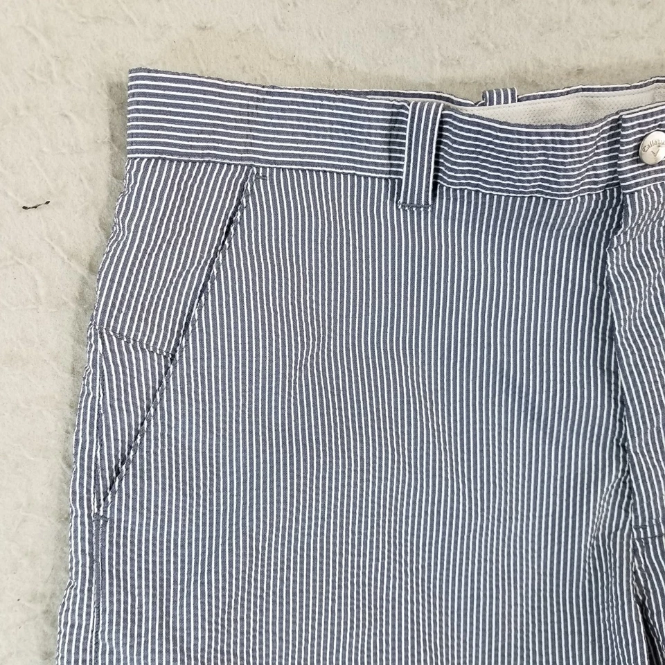 Callaway Pantalones Cortos de Golf Hombre 36x10 Azul Blanco Rayas Seersucker Deportes al Aire Libre Foto 2 de 4