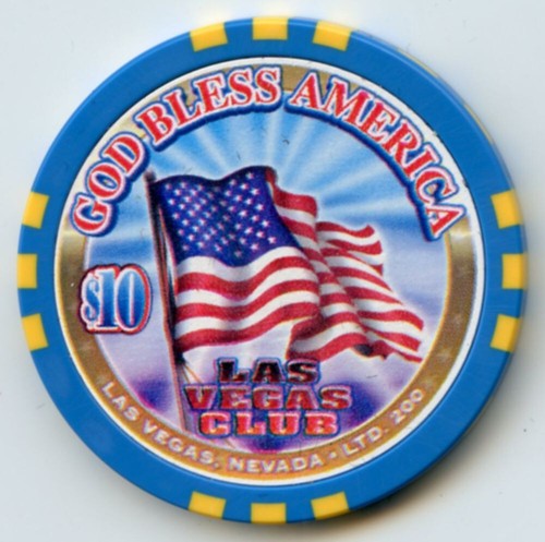 $10 Las Vegas Club God Bless America LE Chip Downtown Las Vegas 2002 Obsolete