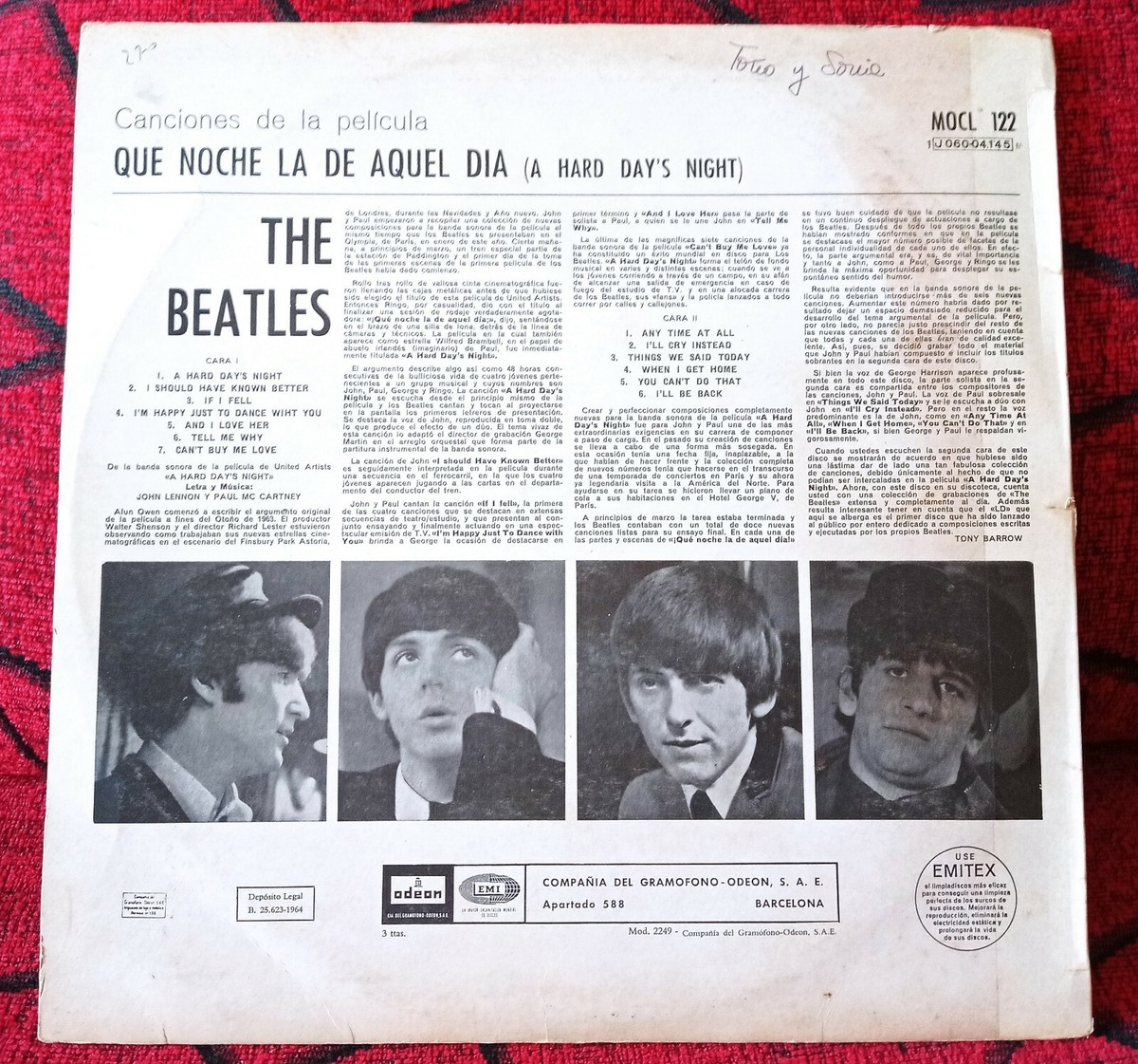 THE BEATLES ** A Hard Day's Night (Que Noche La De Aquel Dia