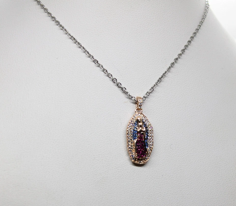 CIONDOLO ARGENTO MADONNA DI GUADALUPE RAMATO ZIRCONI BIANCHI MM 12X33 EXPLOIT - Immagine 4 di 4