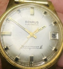 Benrus Vintage Electronic Technipower Watch Gold Tone Date Mens Running USA