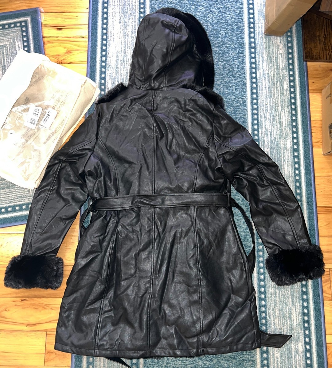 Risissida Faux Leather Jacket Winter Coat w/ Hood & Fur