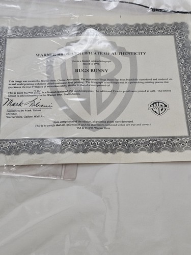 Warner Bros. 1996 Lightgrahic-Bugs Bunny-With Cert. of Authencity & Numbered - Picture 4 of 10