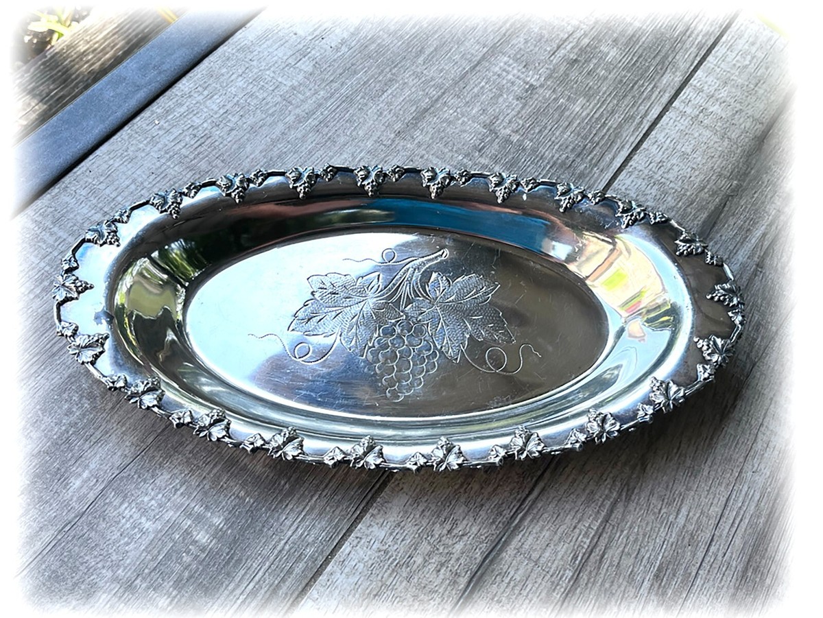Antique Silver Plate Tray Repoussé Scrolls Grapes Webster Early