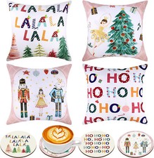 4 pcs Christmas Nutcracker Throw Pillow Covers 18 x 18 Inch with 4 coasters