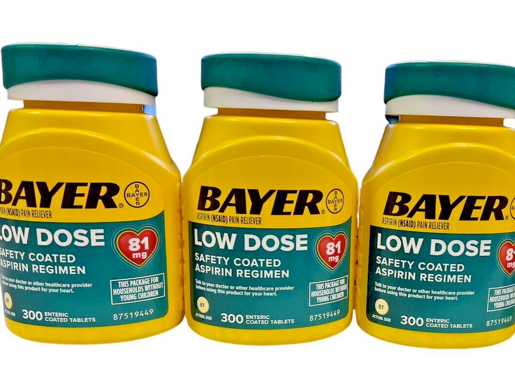 LOT OF 3 Bayer Aspirin Regimen Bottles 81mg Low Dose 900 Tabs total EXP