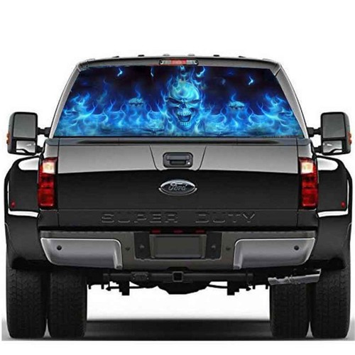 147x46cm Car Truck SUV Flaming Skull Rear Window Tint Graphic Decal Wrap Back - 第 2/8 張圖片