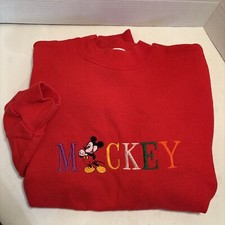 Mickey Mouse Womens Large Sweatshirt Vintage Red Embroidered MICKEY On Front