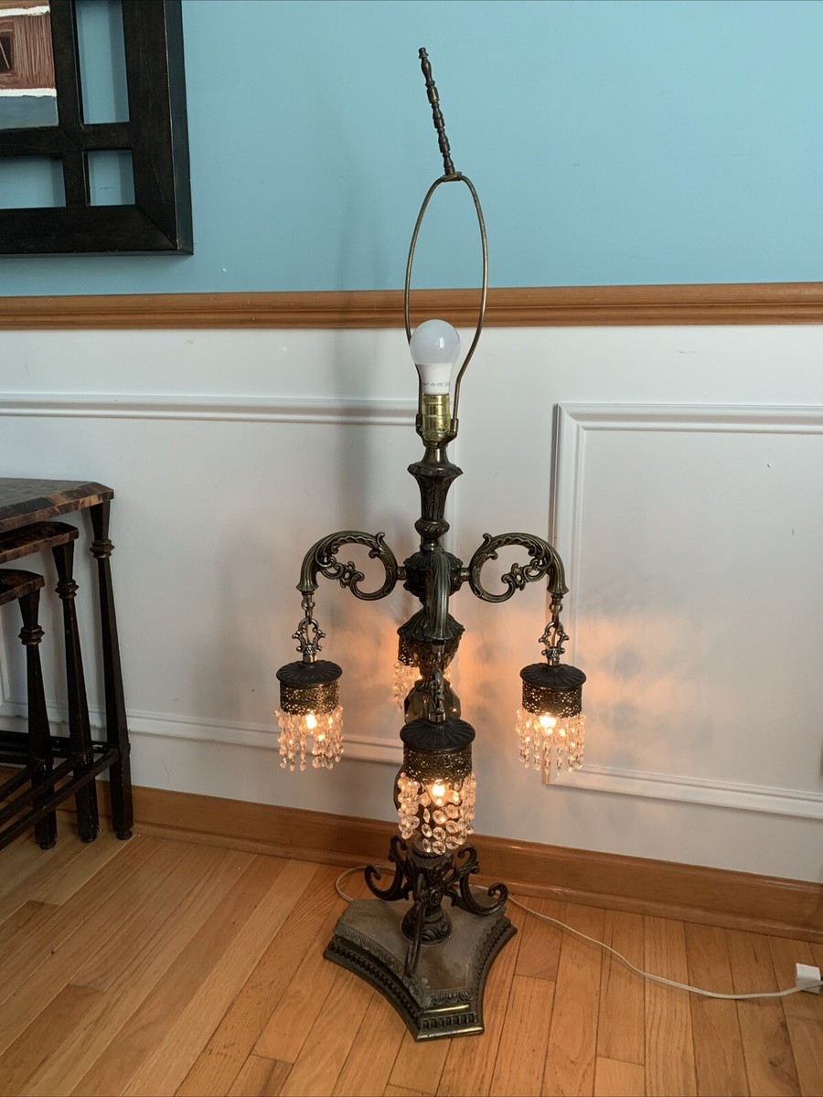 Vtg L&L WMC 1970 Hollywood Regency Brass Crystal Prisms Vtg L&L WMC 1970 Hollywood Regency Brass Crystal Prisms
