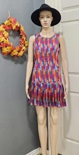 Fossil Womens Dress Anstract Sleeveless DropWaist Pleated Multicolor Size Xs