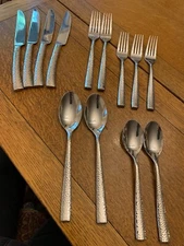 Kelenfer Glossy Hammered Flatware Serrated Curved Knife Handles Made in Vietnam