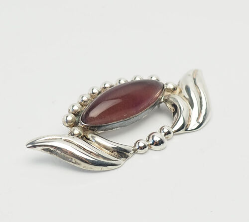 Antico Argento Sterling Ametista Floreale Motivo Spilla Mexico - Foto 2 di 3