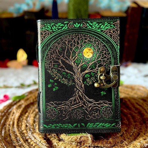 400 Page Large Grimoire leather journal, Print Tree of Life Journal, Blank spell - Picture 6 of 11