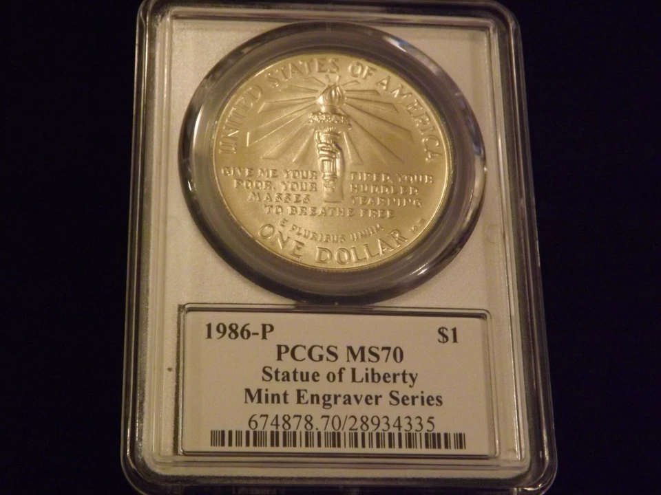 1986-P $1 SATUE OF LIBERTY Mercanti Label PCGS MS 70 - Image 2 of 2