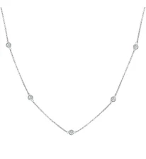 925 Solid Sterling Silver Round CZ Crystal Station Necklace Cable Chain 6 Sizes