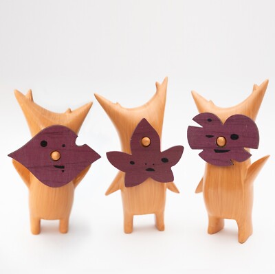 Wooden Korok Statue, 3pc set, Zelda Link BotW TotK, handcraft Nintendo gift