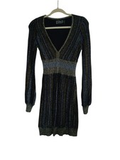 Guess Bodycon Metallic Stripes Deep V-Neck Long Sleeve Dress