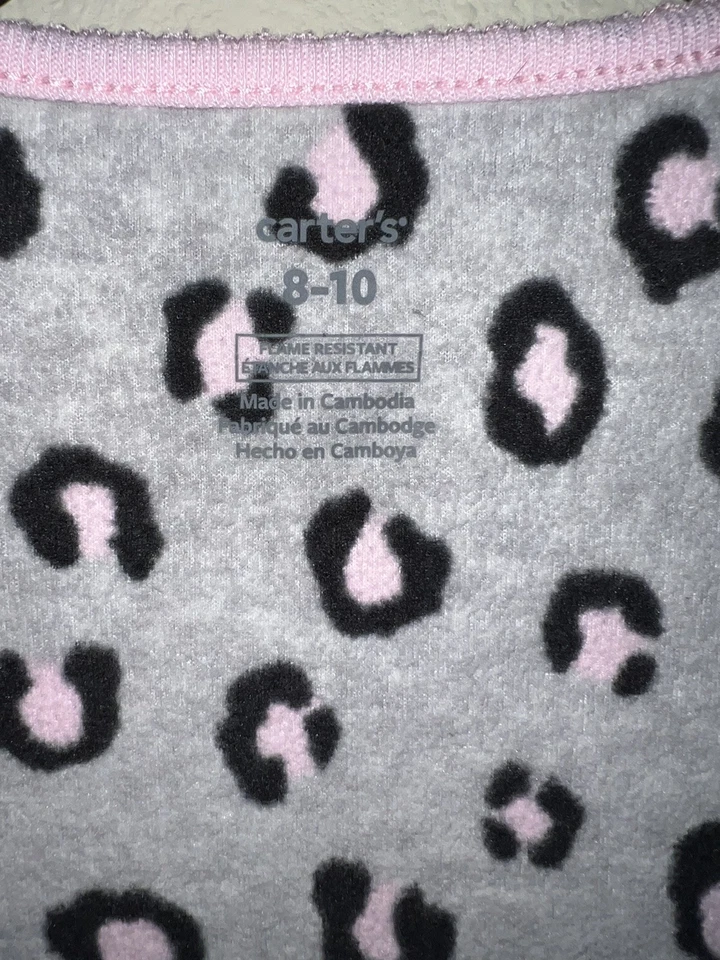 Vestido de Noche Largo Carter’s Franela Niñas Talla 8-10 Rosa/Negro/Gris Estampado Leopardo Foto 2 de 4