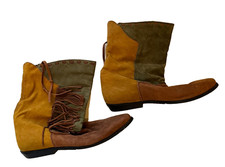 VINTAGE CLICKS SLIM GOLD GREEN SUEDE LEATHER COWBOY WESTERN BOOTS WOMEN'S 6.5