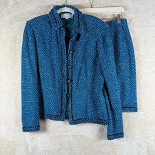 ST JOHN COUTURE by Marie Gray Blue Tweed Knit Jacket Skirt Set Size 6