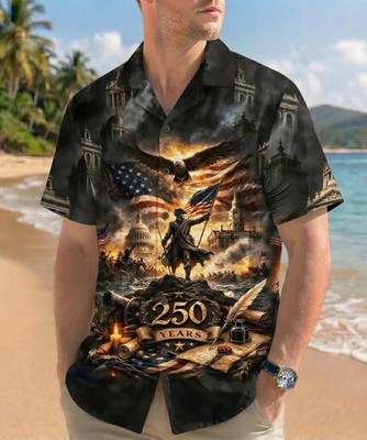 USA American Eagle Design Hawaiian Shirt Mens Button Up Beach Party Casual