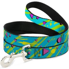 Dog Leash Eighties Party Blue/Yellow/Pink NARROW 0.5"