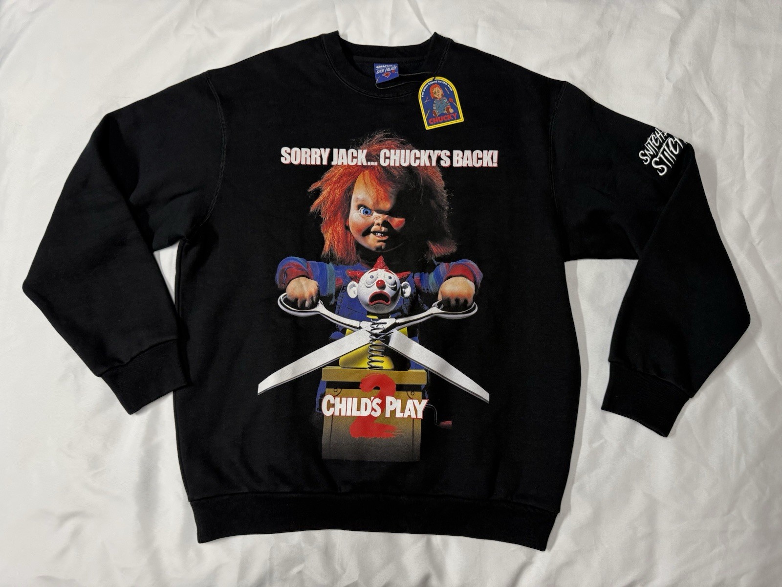 CHUCKY X SHOE PALACE “Child’s Play 2” XL Black NWT Sweatshirt Sorry Jack NWT