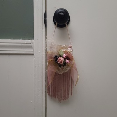 Vintage Pink Gold Silk Tassel Lace Cushion Pillow Rose Embellished Door Hanger