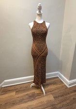 Farm Rio Alyse Dress Leopard Paisley Brown Waffle Knit Bodycon Anthropologie XS