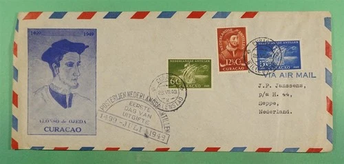 DR WHO 1949 NETHERLANDS ANTILLES FDC OJEDA CACHET COMBO CURACAO R22565