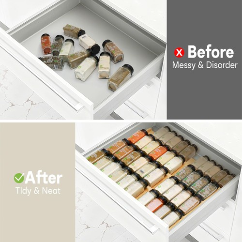 Bamboo Spice Drawer Organizer, Need 3.1 Deep Drawer Expandable 4 Tier Rack for - Picture 6 of 7