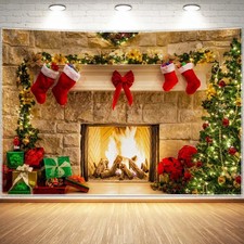 7x5ft Christmas Fireplace Theme Backdrop for Photography 7ft by 5ft