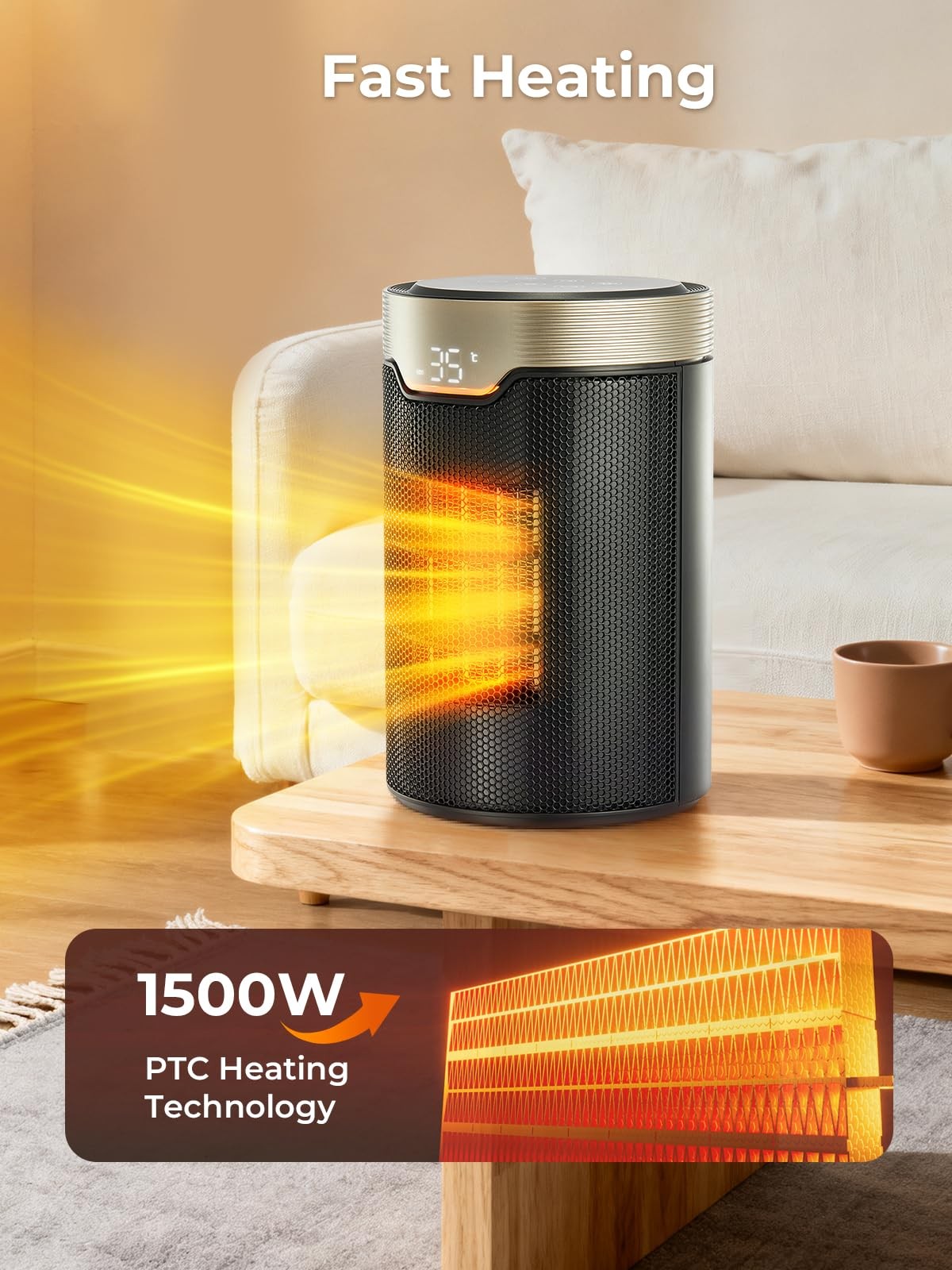 Space Heater, Portable Electric Heaters for Indoor Use with Thermostat, 24H T...
