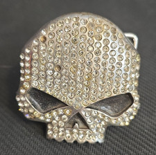 Harley-Davidson Skull Rhinestone Belt Buckle Silver Tone. Missing 2 Rhinestones