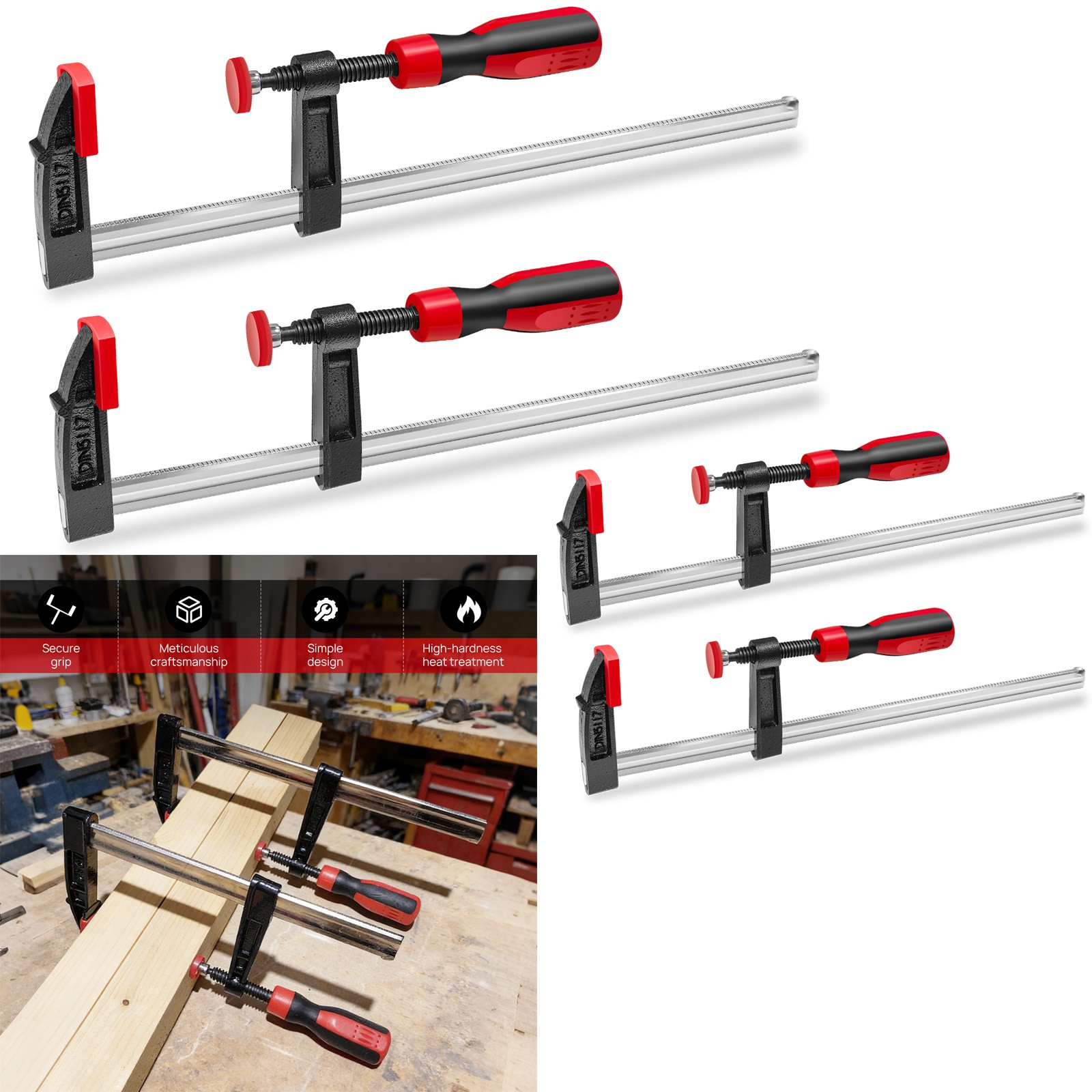 4X 12"" Steel Quick Ratchet Bar Clamp Set Woodworking F Clamp DIY Carpentry Tool