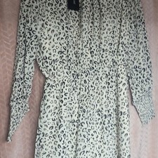 11 Honoré Leopard Print Long Sleeve Mini Dress White Black Size 18