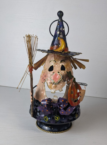 Halloween tea light Candle Holder Hanging Decor Witch Pumpkin - as is