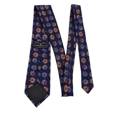 Bruno Piattelli Silk Floral Tie Navy Blue Roma Made in China Designer Necktie