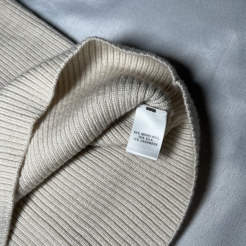 St. John Knits Top 3/4 Sleeve Wool Silk Cashmere Ribbed V Neck Size M Beige - Picture 3 of 8