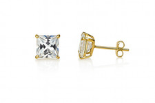 14k solid yellow gold square clear CZ basket set stud earrings 3mm-10mm