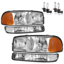 Headlights W/Bulbs for 1999-2007 GMC Sierra, for Chrome - With H/L Beam Bulbs