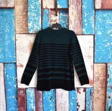 Women's Apt. 9 Sweater Funnel Neck Pullover Pine Black Stripe XLARGE Green/Black